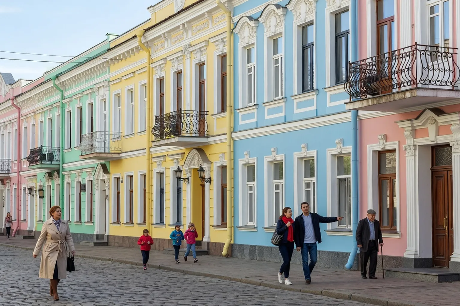 Vue urbaine d'une ville russe secondaire (Kazan, Sotchi, Kaliningrad ou Krasnodar) illustrant les opportunites de rencontre hors des grandes metropoles