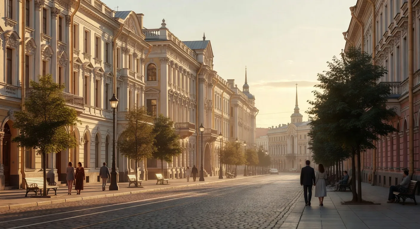 Perspective Nevski a Saint-Petersbourg a l'heure doree — Comment rencontrer une femme russe a Saint-Petersbourg en 20