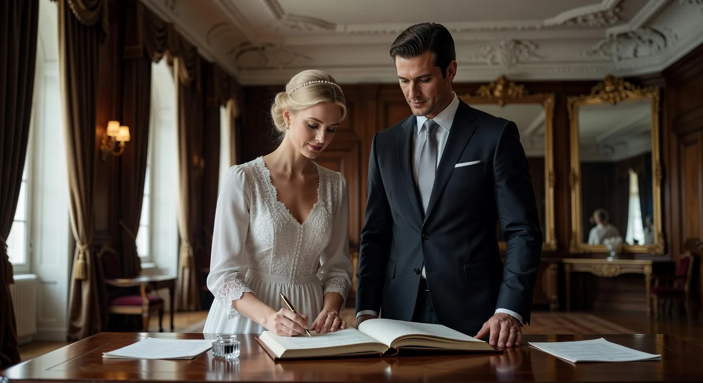 Signature des documents de mariage franco-russe en mairie — Une femme russe mariee a un francais : adaptation, couple et
