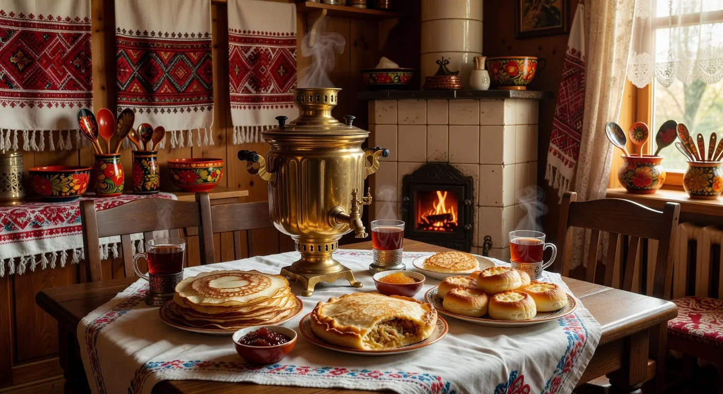 Ceremonie du the russe traditionnelle avec samovar — La famille russe et la femme russe : valeurs, traditions et 
