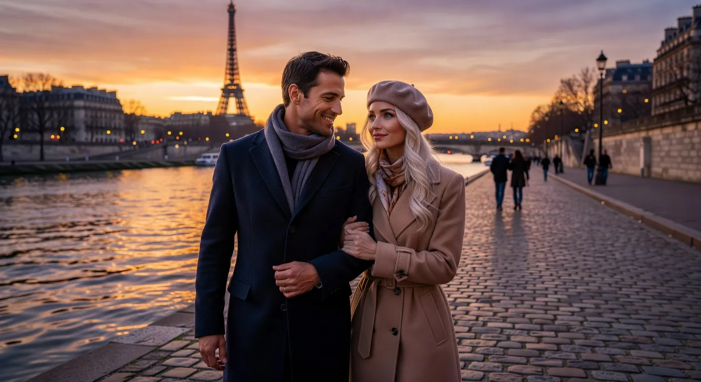 Promenade romantique d'un couple franco-russe au bord de la Seine — Comment rencontrer une femme russe sérieuse : 3 méthodes épr