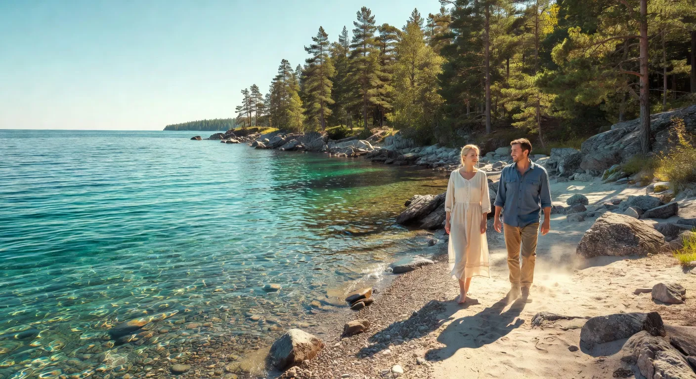 Vue du lac Baikal pres d Irkoutsk en Siberie avec eaux turquoise et foret de pins
