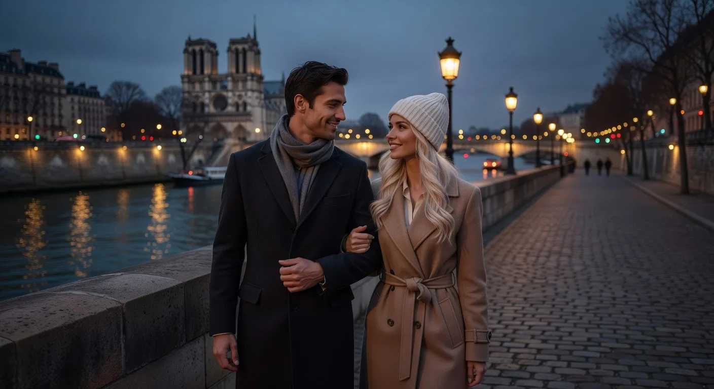 Promenade romantique d'un couple franco-russe au bord de la Seine — Site de rencontre femme russe : comparatif des meilleures pl