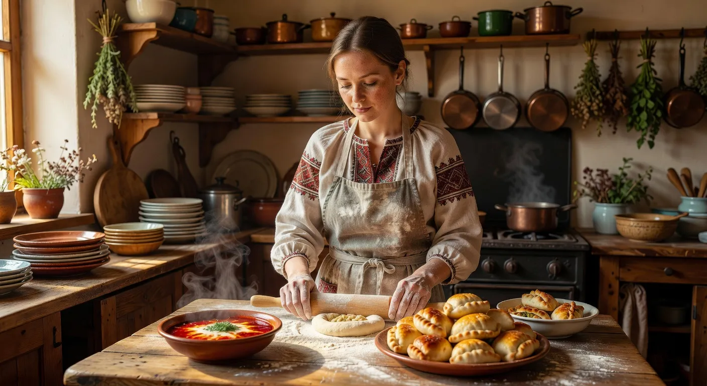 Femme slave preparant une cuisine russe traditionnelle — La famille russe et la femme russe : valeurs, traditions et 