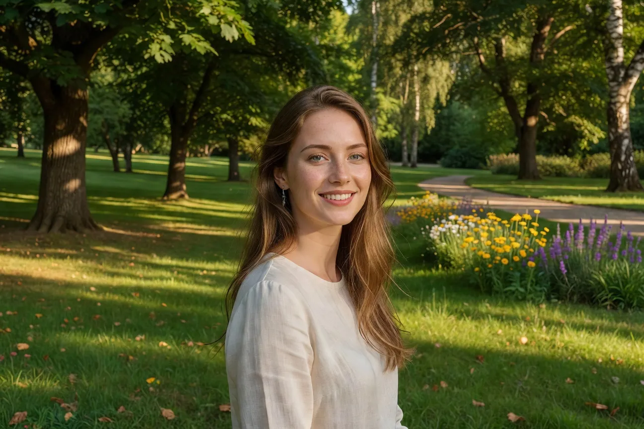 Femme slave souriante dans un parc, beaute naturelle — Sur la beauté des femmes russes et les hommes russes trop gâ