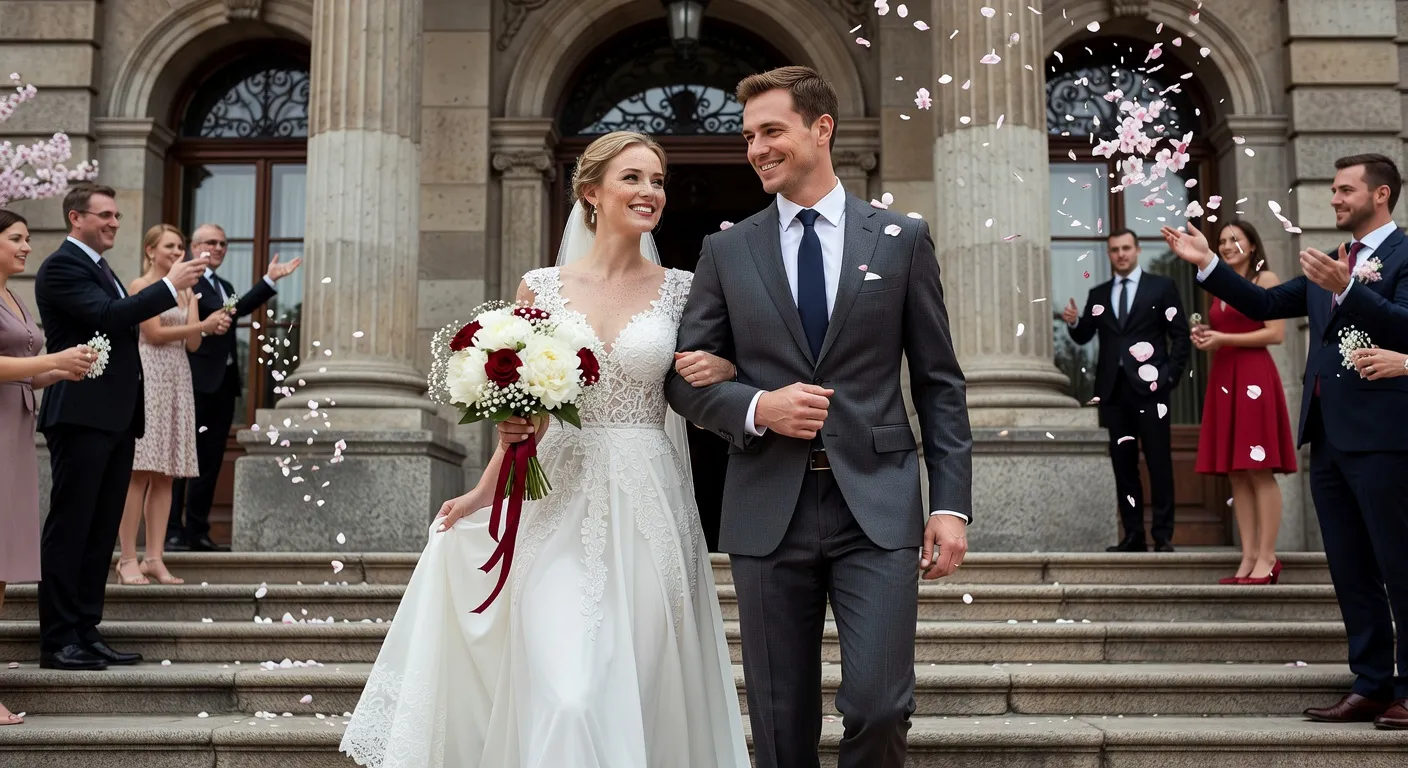 Couple franco-russe sortant de la ceremonie de mariage — Comment trouver une fiancee russe serieuse : motivations, et