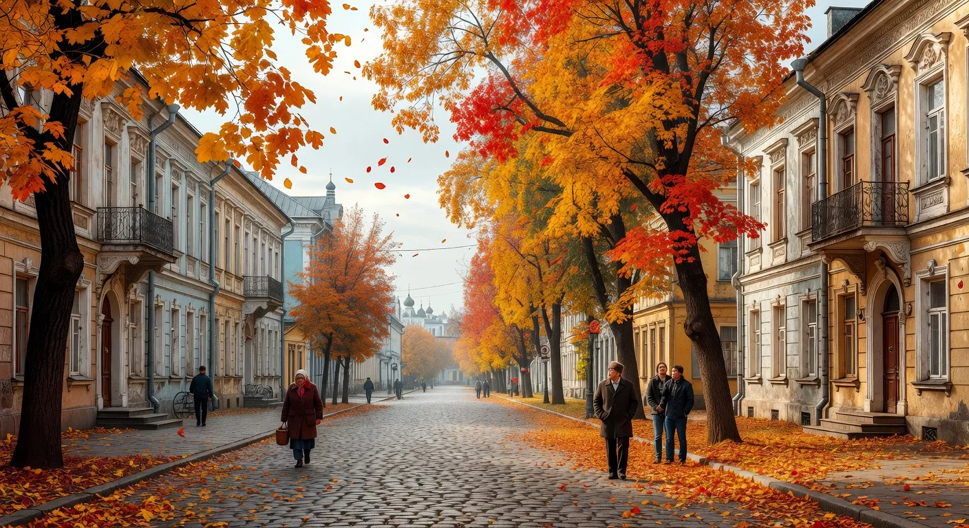 Boulevard boise d'une ville russe provinciale en automne — Pourquoi les hommes etrangers cherchent une femme russe a Vl